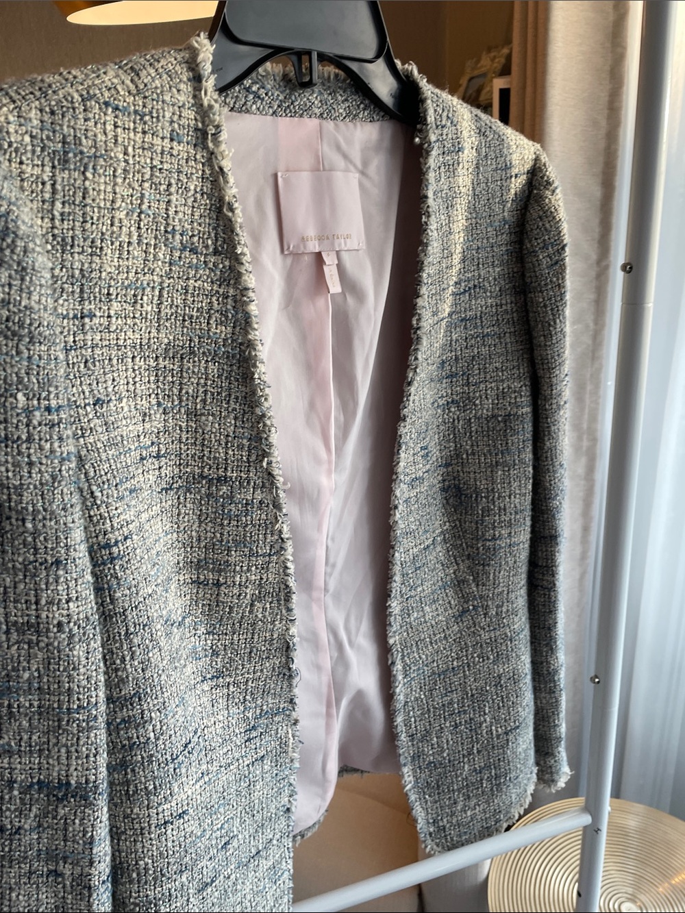 Rebecca Taylor Textured Open-Front Tweed Jacket in Light Gray and Navy - Picture 6 of 12
